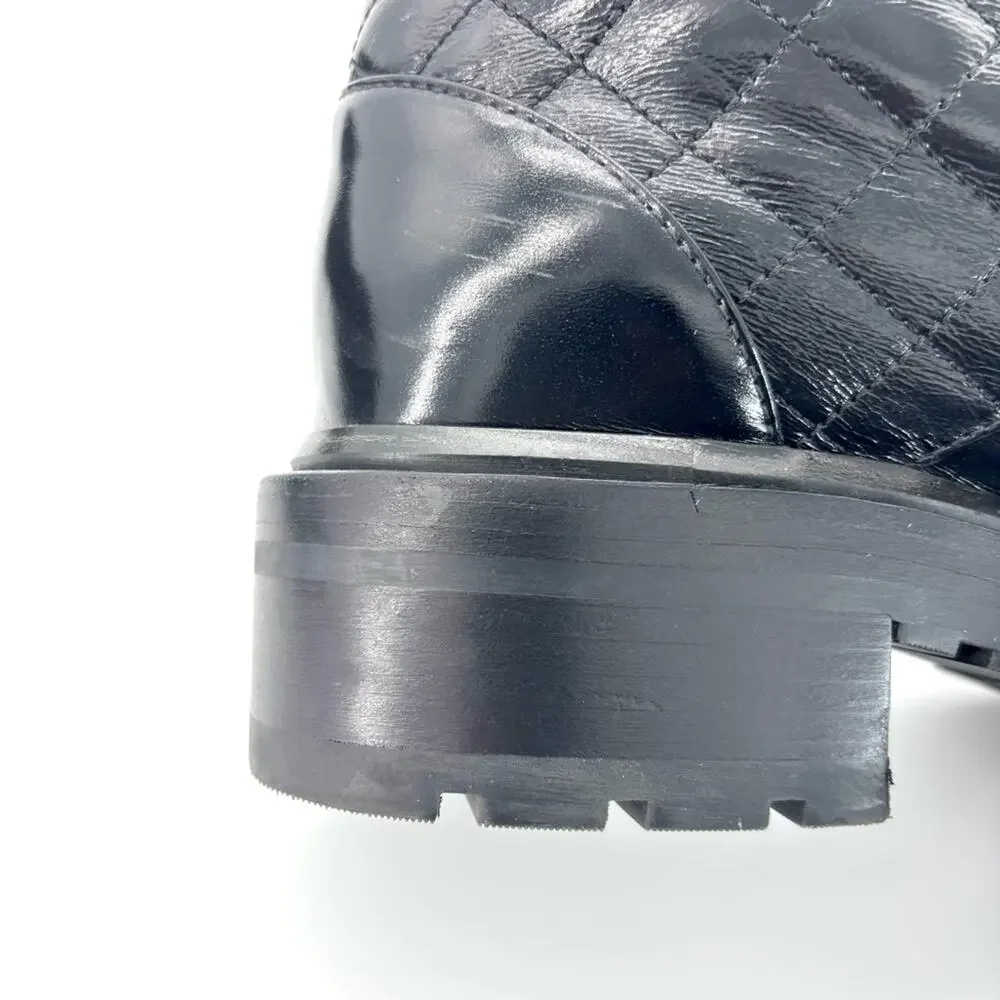 Chanel Brave Shiny Calfskin Quilted CC Chain Cap Toe Platform Short Boots 37